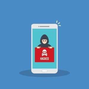 Hacker malware notification on mobile phone Smartphone with hacker alert spam data on cellphone fraud error message scam virus Flat vector illustration • BrightR A vector art of a phone that is hacked