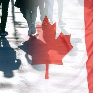 • BrightR Shadows of Canadian students with the flag of Canada