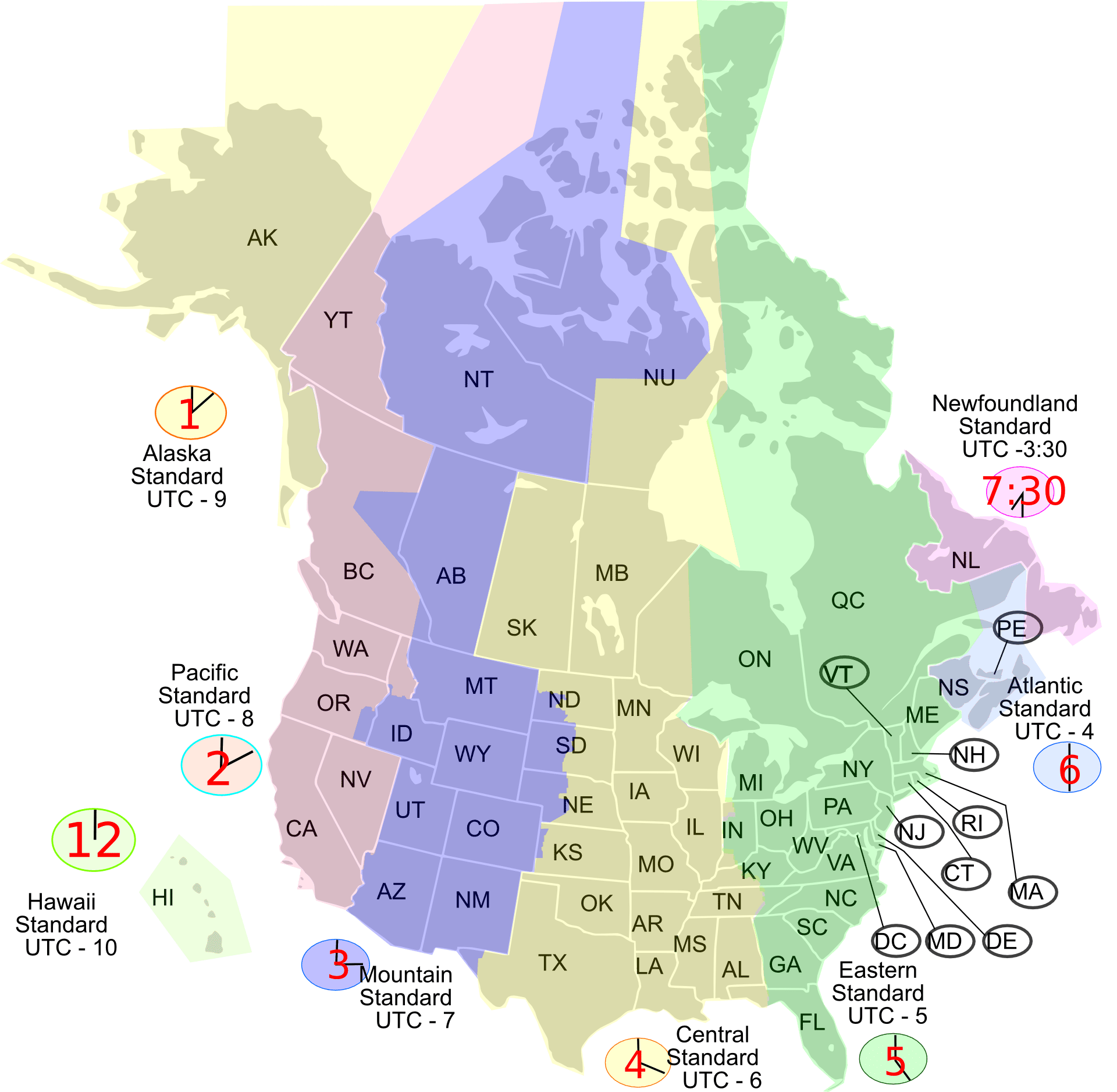 North America Time Zone Map